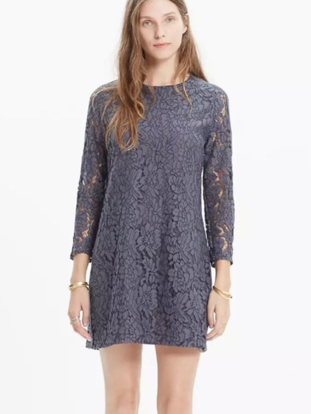 Madewell gray lace shift dress long sleeve mini 8